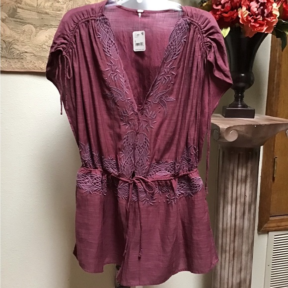 Free People Pants - Free People Purple Short Sleeve Tie Front Romper